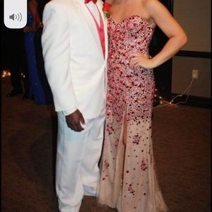 Beautiful beaded strapless with slit dress